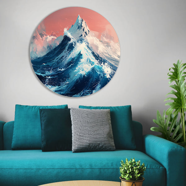 Digitale kunst van bergen en golven forex muurcirkel