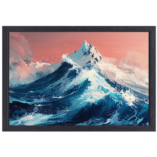 Digitale kunst van bergen en golven canvas met baklijst