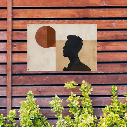 Abstract menselijk silhouet met geometrische achtergrond tuinposter