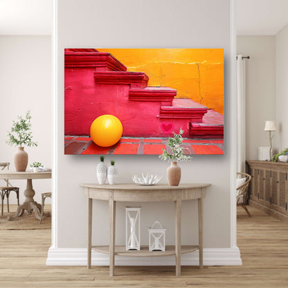Minimalistische trap met gele bal canvas