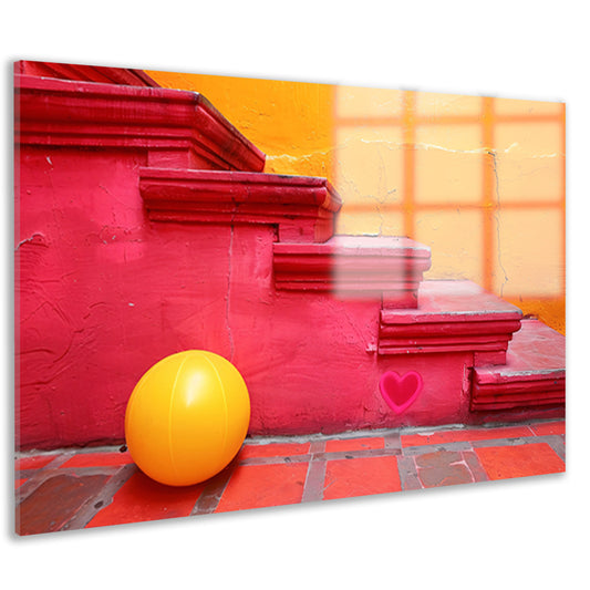 Minimalistische trap met gele bal acrylglas
