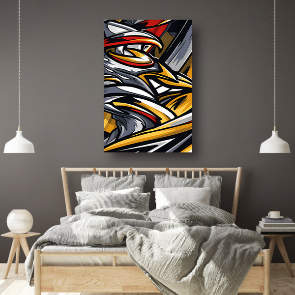 Graffiti Kunstwerk van Koele Kip canvas met baklijst