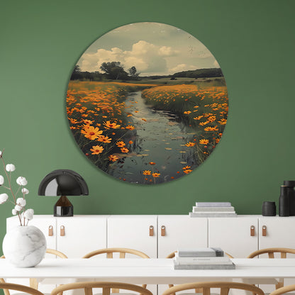 Gouden bloemen langs meanderende rivier forex muurcirkel