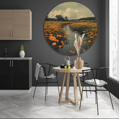 Gouden bloemen langs meanderende rivier forex muurcirkel
