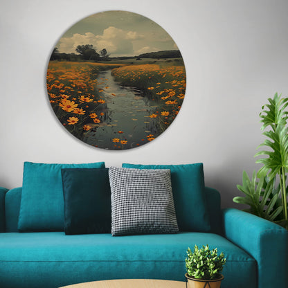 Gouden bloemen langs meanderende rivier forex muurcirkel