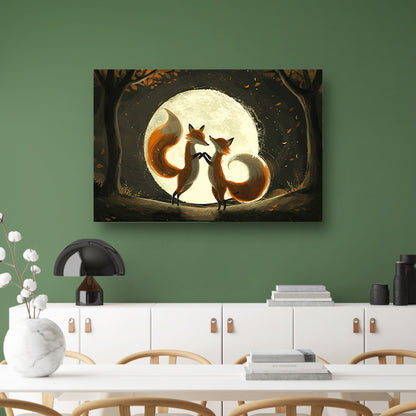 Twee vossen dansen onder de volle maan poster