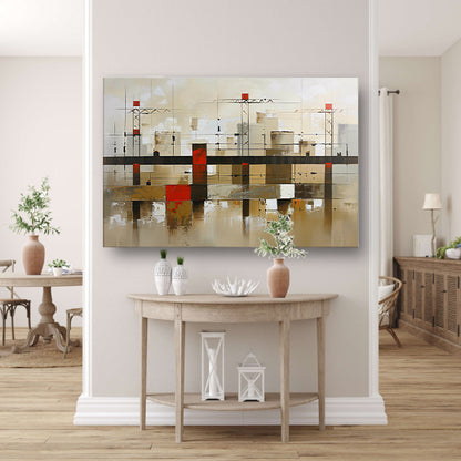 Abstracte stad met bruggen in aardetinten poster