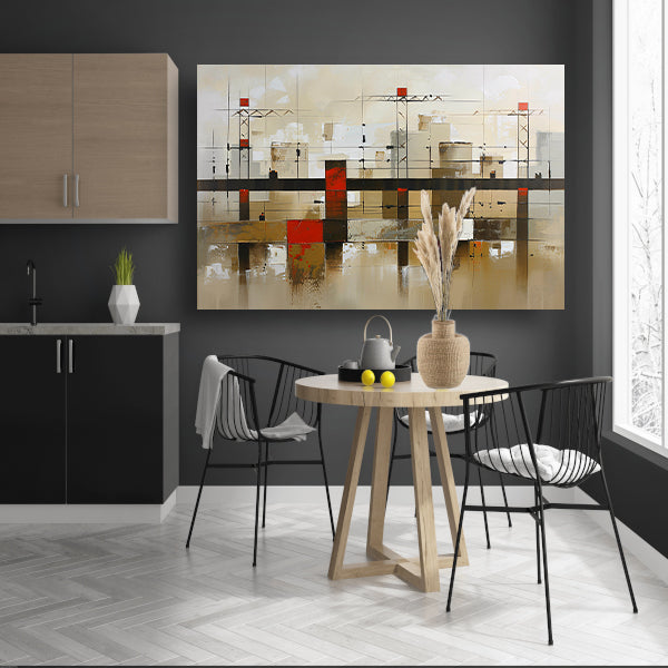 Abstracte stad met bruggen in aardetinten poster
