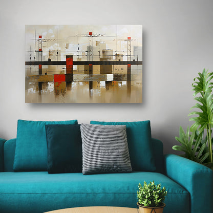 Abstracte stad met bruggen in aardetinten poster