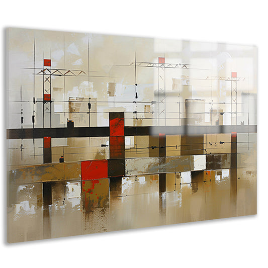 Abstracte stad met bruggen in aardetinten acrylglas