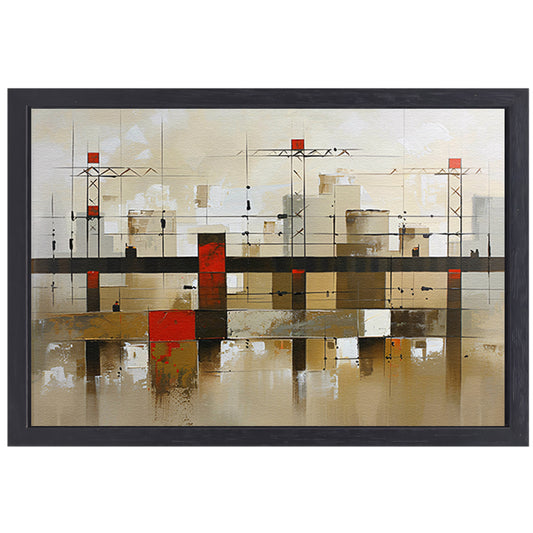 Abstracte stad met bruggen in aardetinten canvas met baklijst