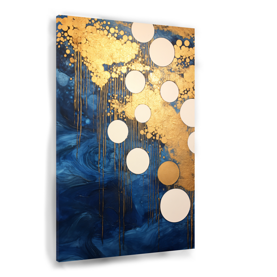 Blauw en Goud Vloeiende Cirkels canvas