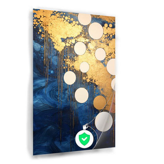 Blauw en Goud Vloeiende Cirkels poster