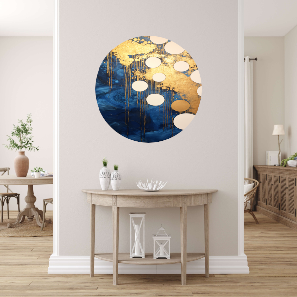 Blauw en Goud Vloeiende Cirkels forex muurcirkel
