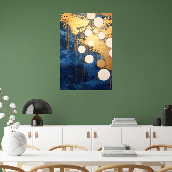 Blauw en Goud Vloeiende Cirkels poster