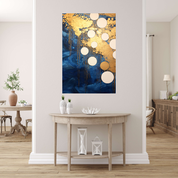 Blauw en Goud Vloeiende Cirkels poster