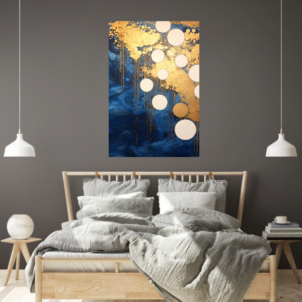 Blauw en Goud Vloeiende Cirkels poster