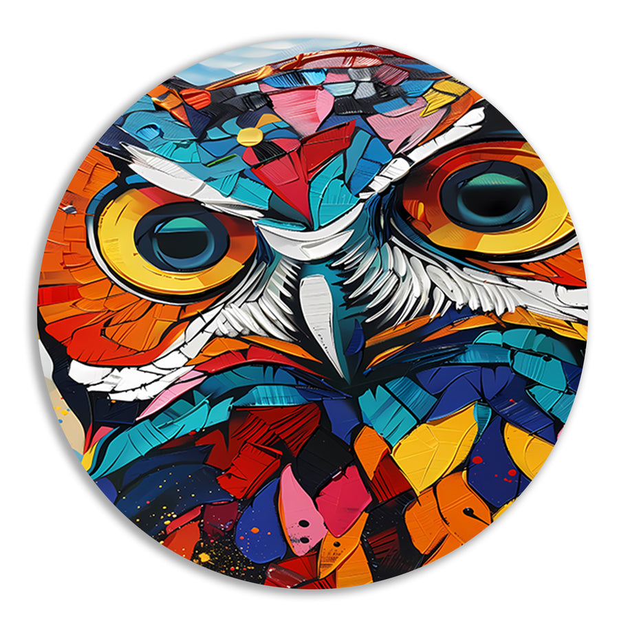 Kleurrijke abstracte uil in Popart-stijl forex muurcirkel