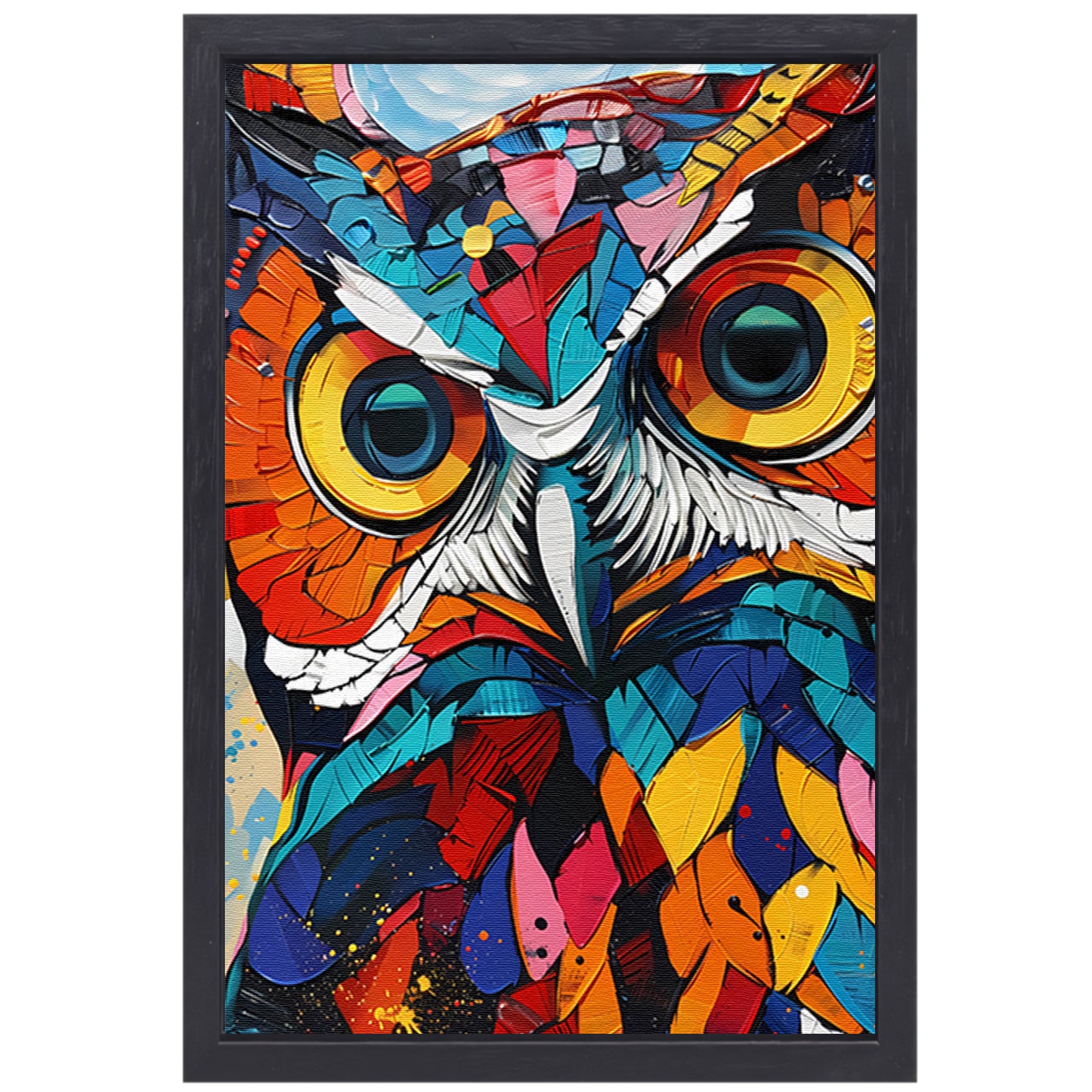 Kleurrijke abstracte uil in Popart-stijl canvas met baklijst