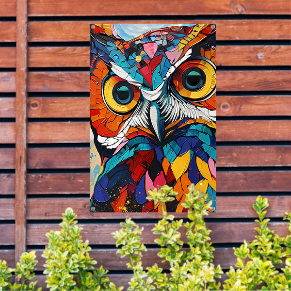 Kleurrijke abstracte uil in Popart-stijl tuinposter