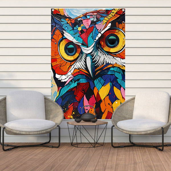 Kleurrijke abstracte uil in Popart-stijl tuinposter