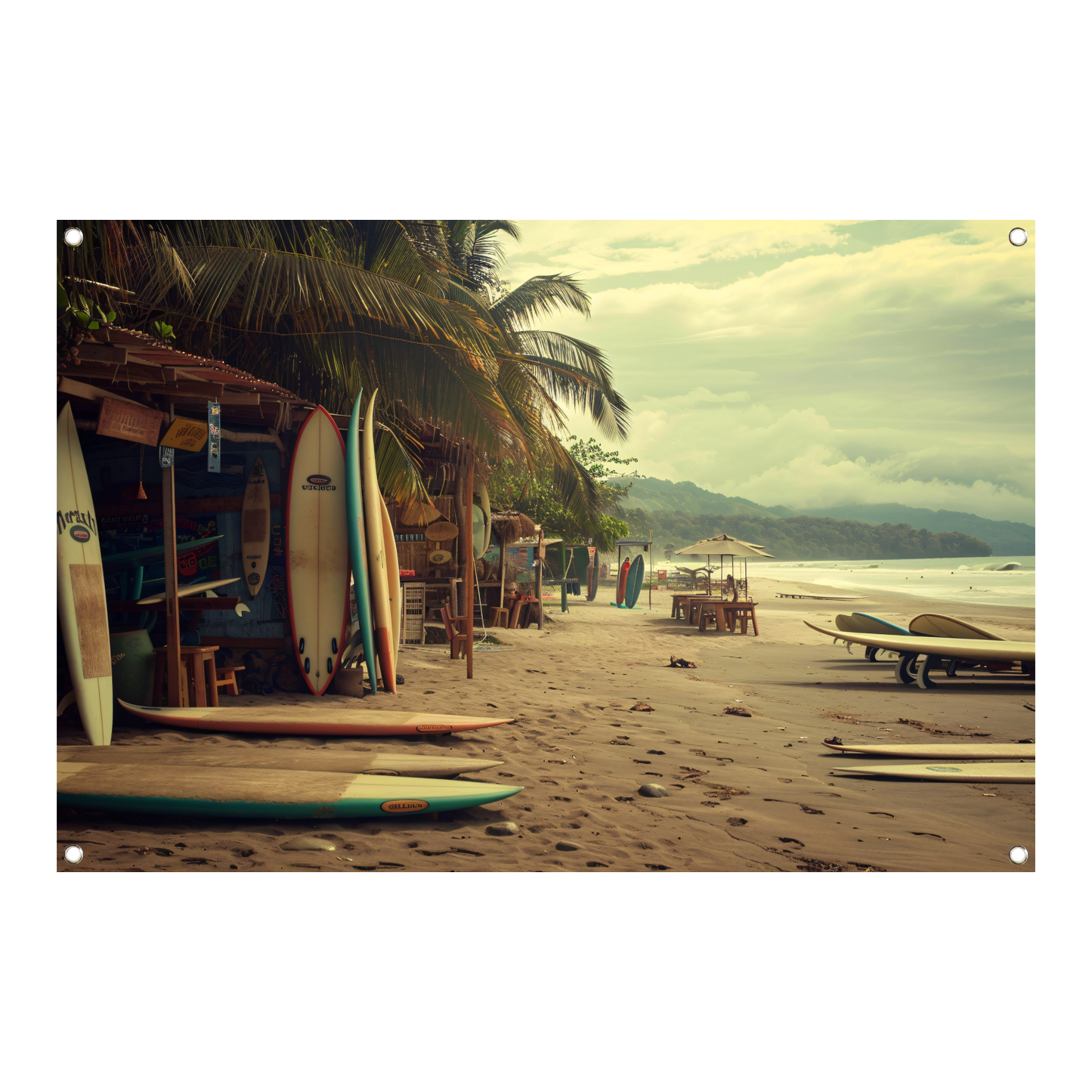 Surfshop rust aan het strand tuinposter