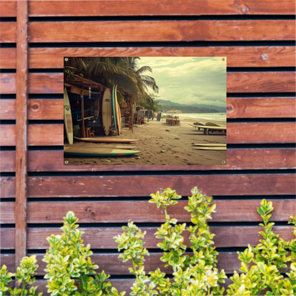 Surfshop rust aan het strand tuinposter