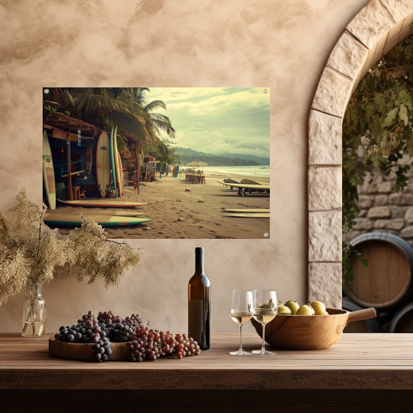 Surfshop rust aan het strand tuinposter
