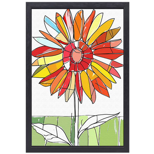 Kleurrijke abstracte illustratie van zonnebloem canvas met baklijst