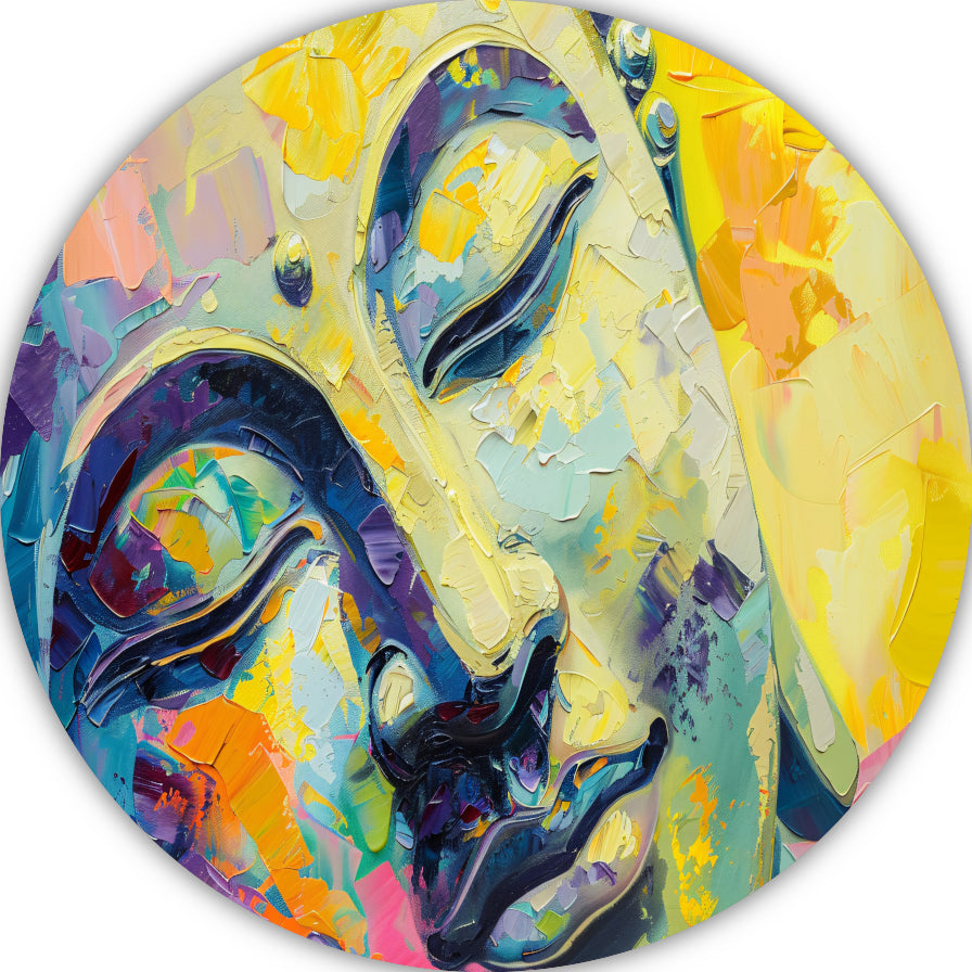Dynamisch abstract expressionistisch olieverfschilderij in kleur aluminium muurcirkel