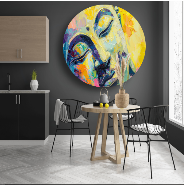 Dynamisch abstract expressionistisch olieverfschilderij in kleur forex muurcirkel