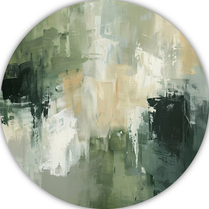 Samenspel van Groen, Grijs en Beige aluminium muurcirkel