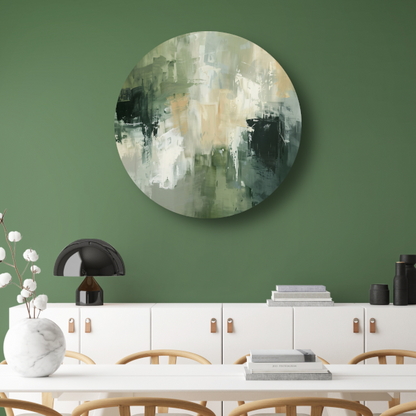 Samenspel van Groen, Grijs en Beige aluminium muurcirkel