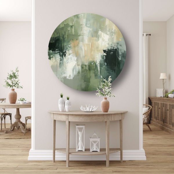 Samenspel van Groen, Grijs en Beige aluminium muurcirkel