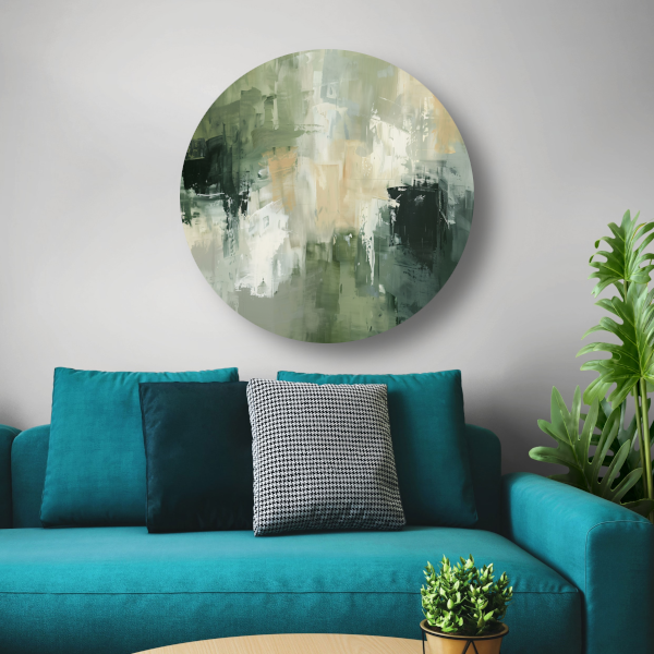 Samenspel van Groen, Grijs en Beige aluminium muurcirkel