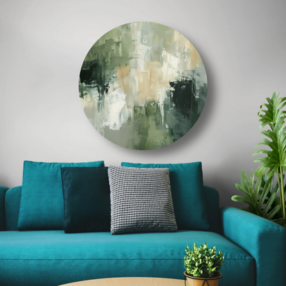 Samenspel van Groen, Grijs en Beige aluminium muurcirkel