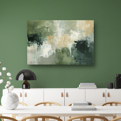Samenspel van Groen, Grijs en Beige canvas met baklijst