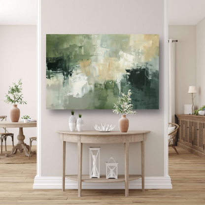 Samenspel van Groen, Grijs en Beige canvas met baklijst