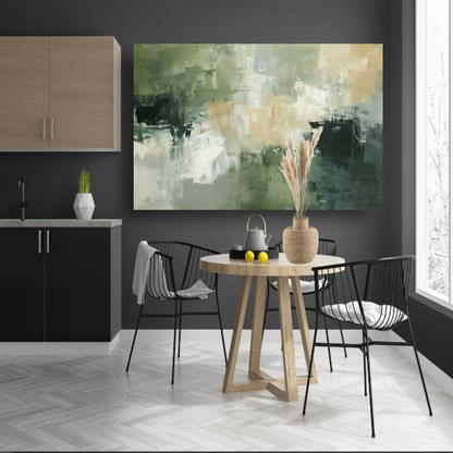 Samenspel van Groen, Grijs en Beige canvas met baklijst