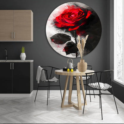 Expressieve rode roos met abstracte achtergrond aluminium muurcirkel