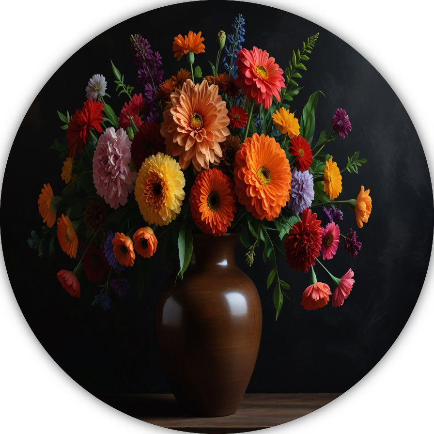 Bruine vaas met kleurrijke bloemenpracht forex muurcirkel