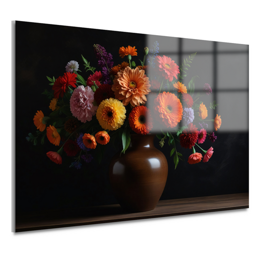 Bruine vaas met kleurrijke bloemenpracht acrylglas