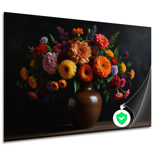 Bruine vaas met kleurrijke bloemenpracht poster