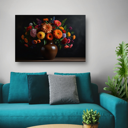 Bruine vaas met kleurrijke bloemenpracht poster