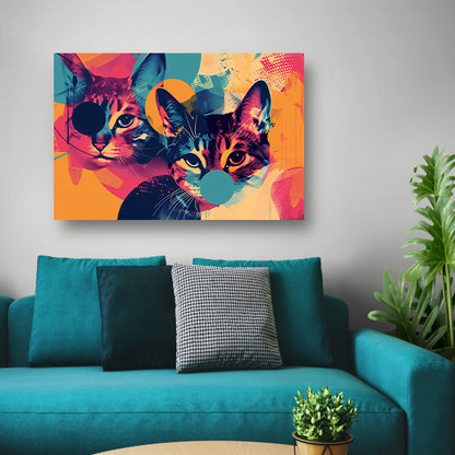 Kleurrijke abstracte katten in geometrische vormen canvas