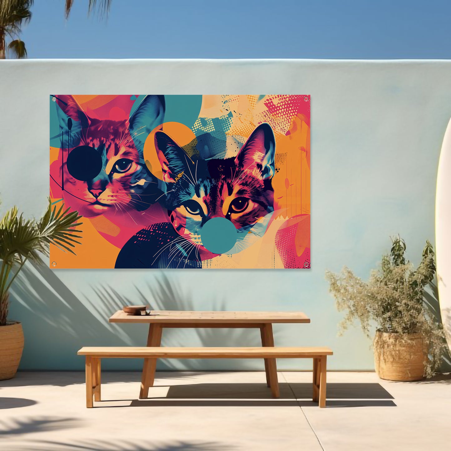 Kleurrijke abstracte katten in geometrische vormen tuinposter