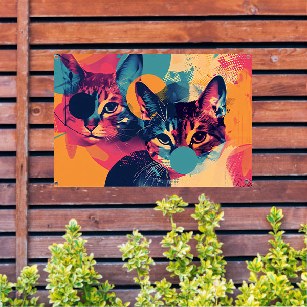 Kleurrijke abstracte katten in geometrische vormen tuinposter