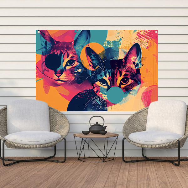 Kleurrijke abstracte katten in geometrische vormen tuinposter