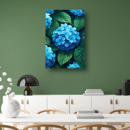 Digitale kunstprint van blauwe bloemen canvas met baklijst