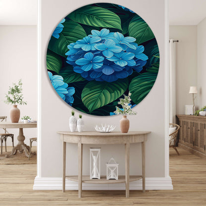 Digitale kunstprint van blauwe bloemen forex muurcirkel